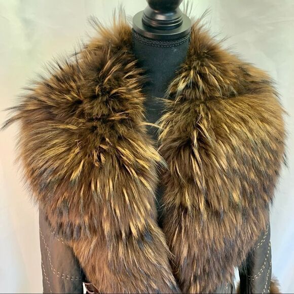 EVOLUZIONE by Rosa Mori brown winter puffer coat with Racoon trim collar/cuffs M - Picture 4 of 14